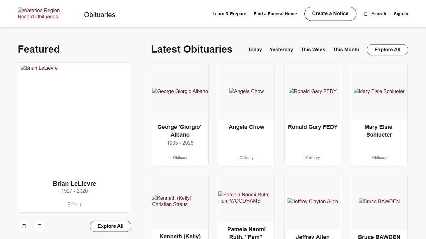 Obituaries Waterloo Region Record