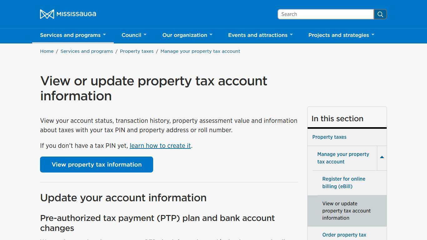 View or update property tax account information – City of Mississauga