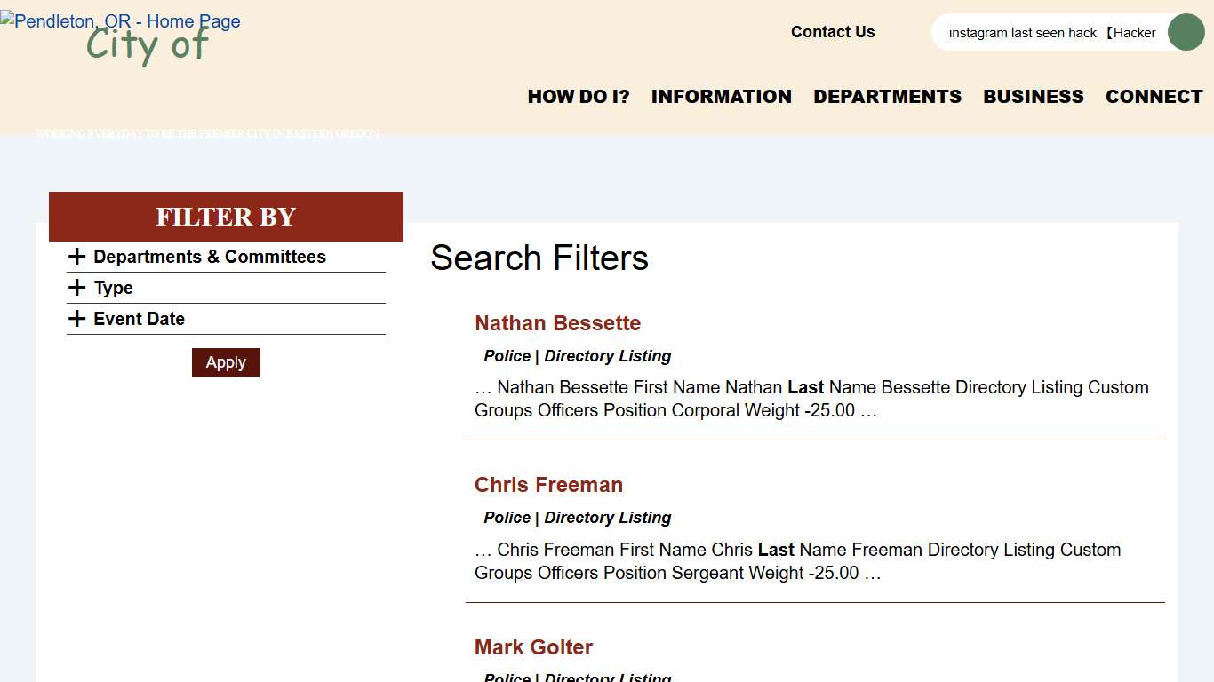 Search Filters Pendleton OR
