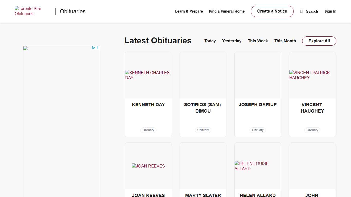 Obituaries Toronto Star
